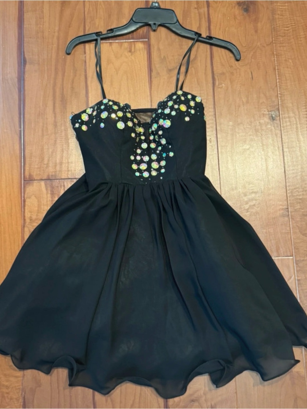 Black Beaded Sweetheart Prom Dress with Spaghetti Straps
